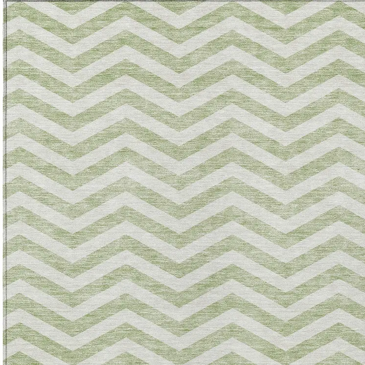 9' X 12' Artichoke Green And Ivory Chevron Washable Indoor Outdoor Area Rug