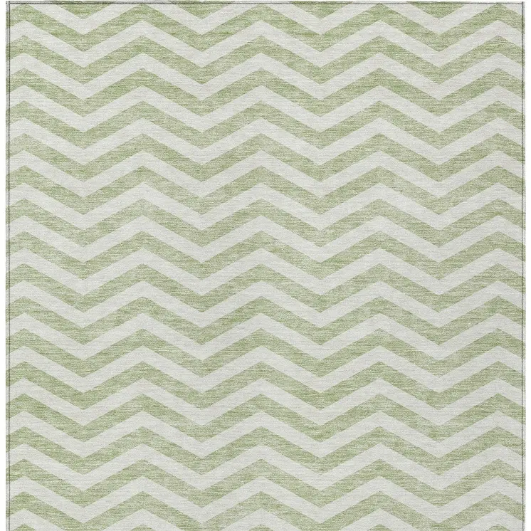 10' X 14' Artichoke Green And Ivory Chevron Washable Indoor Outdoor Area Rug