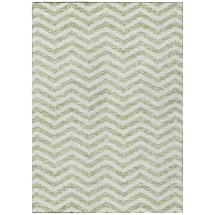 10' X 14' Artichoke Green And Ivory Chevron Washable Indoor Outdoor Area Rug