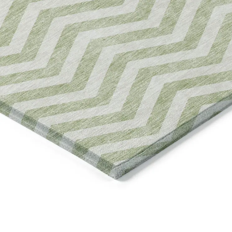 10' X 14' Artichoke Green And Ivory Chevron Washable Indoor Outdoor Area Rug