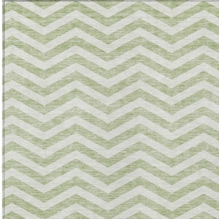 10' X 14' Artichoke Green And Ivory Chevron Washable Indoor Outdoor Area Rug