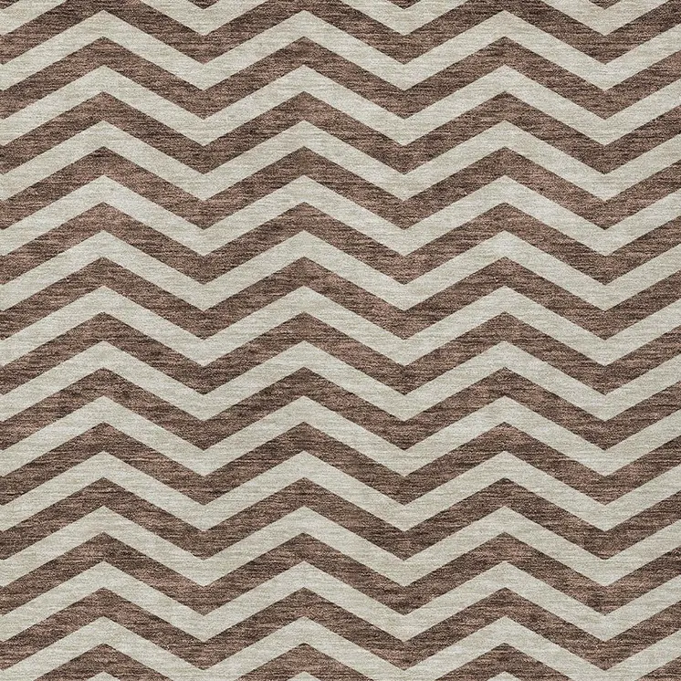 3' X 5' Brown And Beige Chevron Washable Indoor Outdoor Area Rug