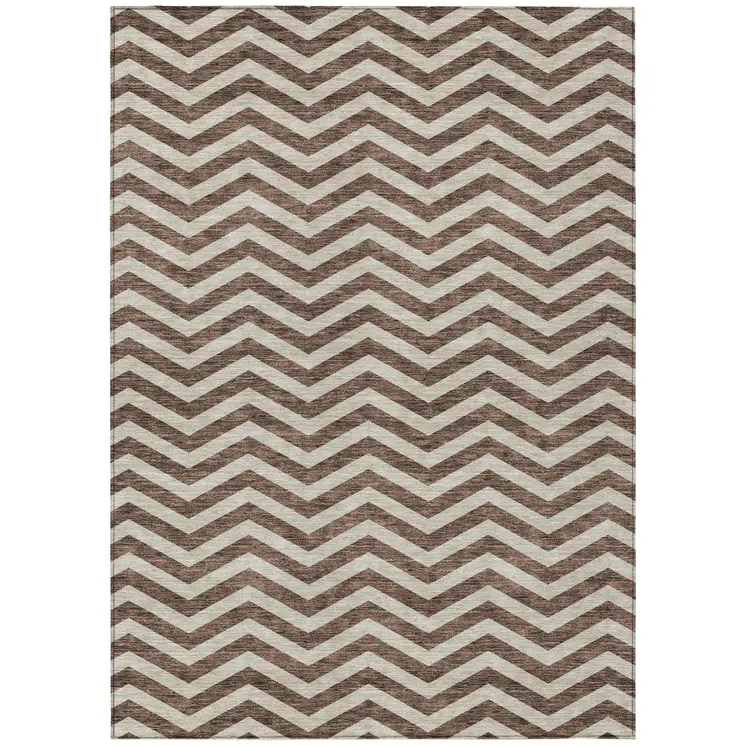 5' X 8' Brown And Beige Chevron Washable Indoor Outdoor Area Rug