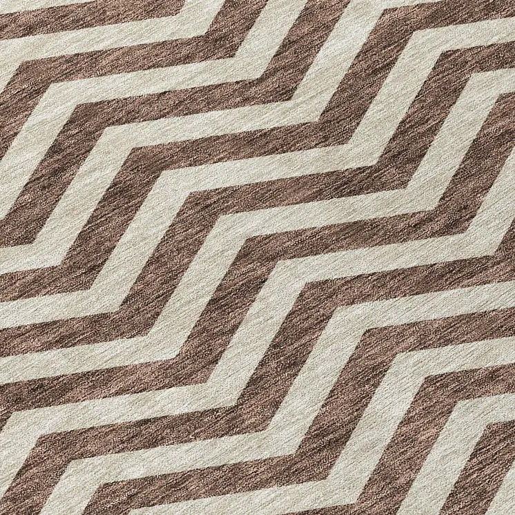 5' X 8' Brown And Beige Chevron Washable Indoor Outdoor Area Rug