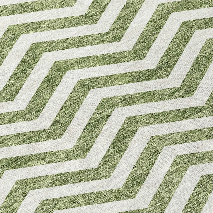 3' X 5' Green And Ivory Chevron Washable Indoor Outdoor Area Rug