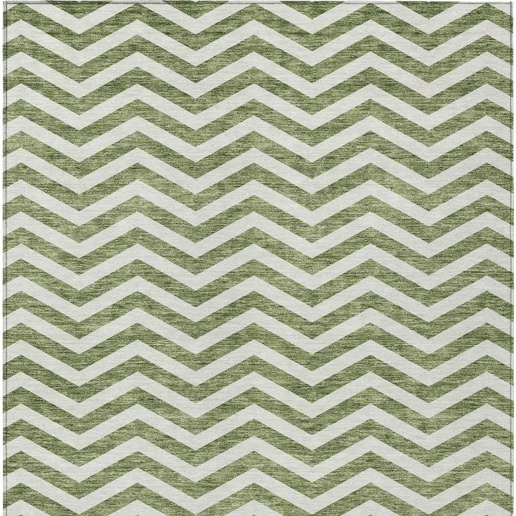 8' X 10' Green And Ivory Chevron Washable Indoor Outdoor Area Rug