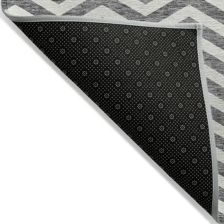 5' X 8' Gray And Ivory Chevron Washable Indoor Outdoor Area Rug