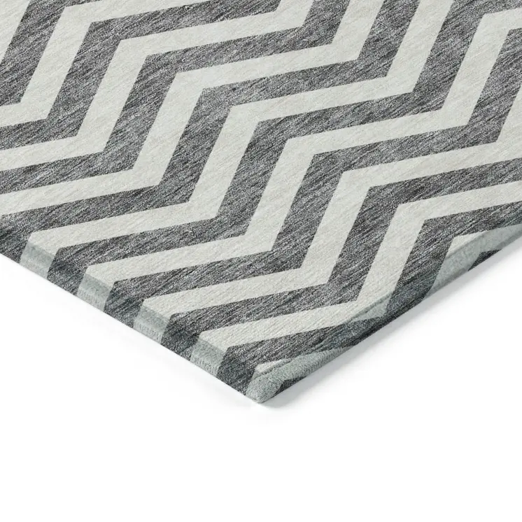 5' X 8' Gray And Ivory Chevron Washable Indoor Outdoor Area Rug