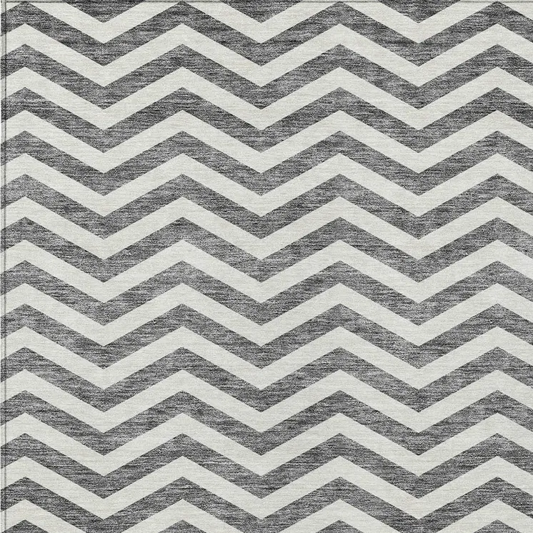 5' X 8' Gray And Ivory Chevron Washable Indoor Outdoor Area Rug
