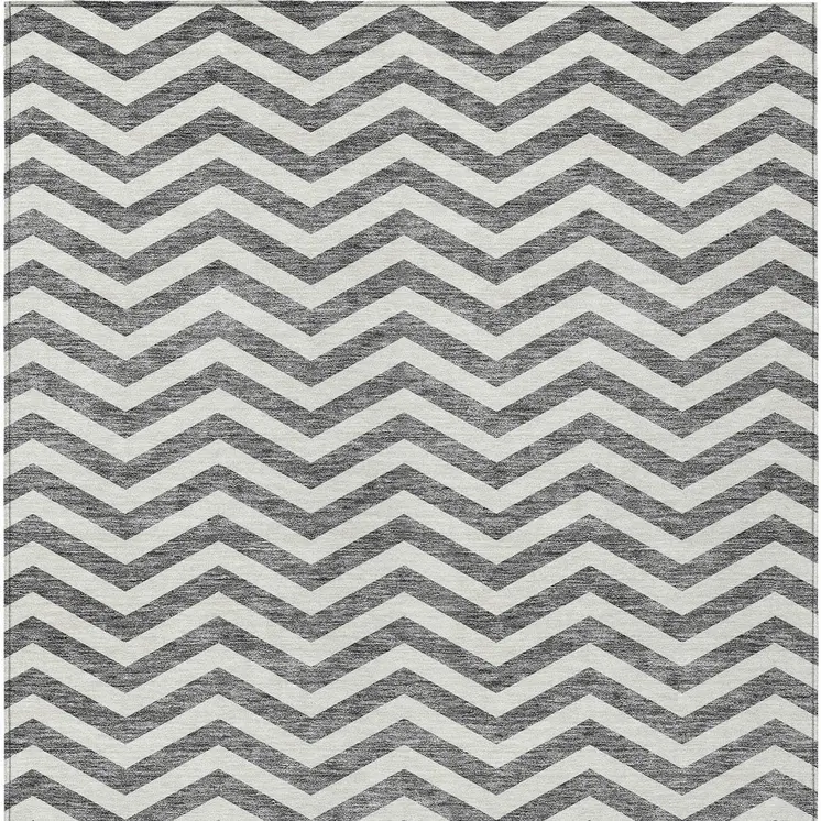 10' X 14' Gray And Ivory Chevron Washable Indoor Outdoor Area Rug