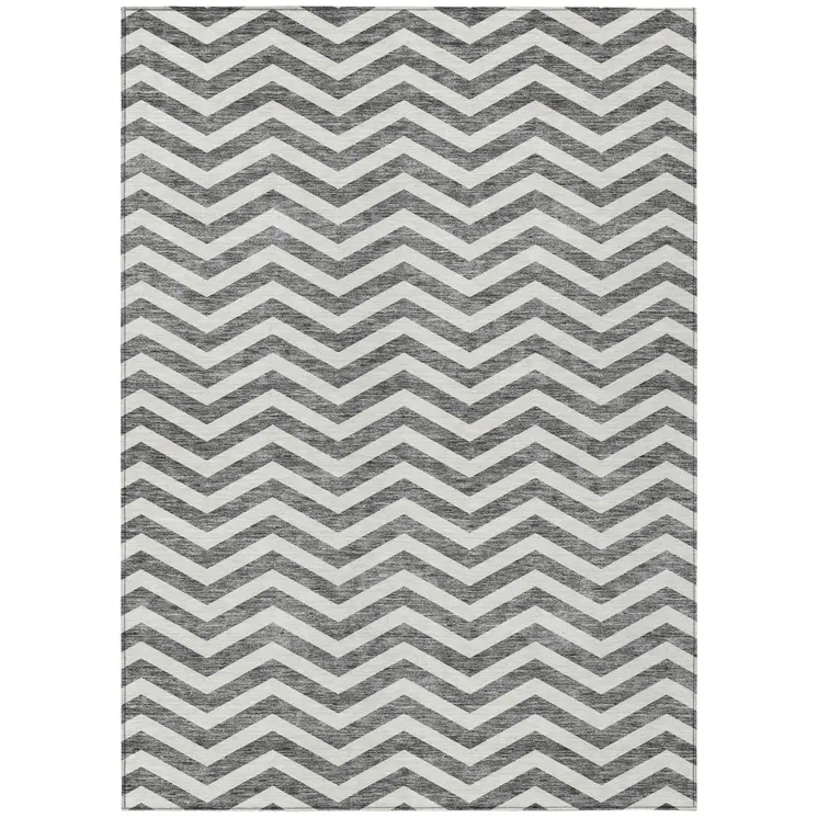 10' X 14' Gray And Ivory Chevron Washable Indoor Outdoor Area Rug