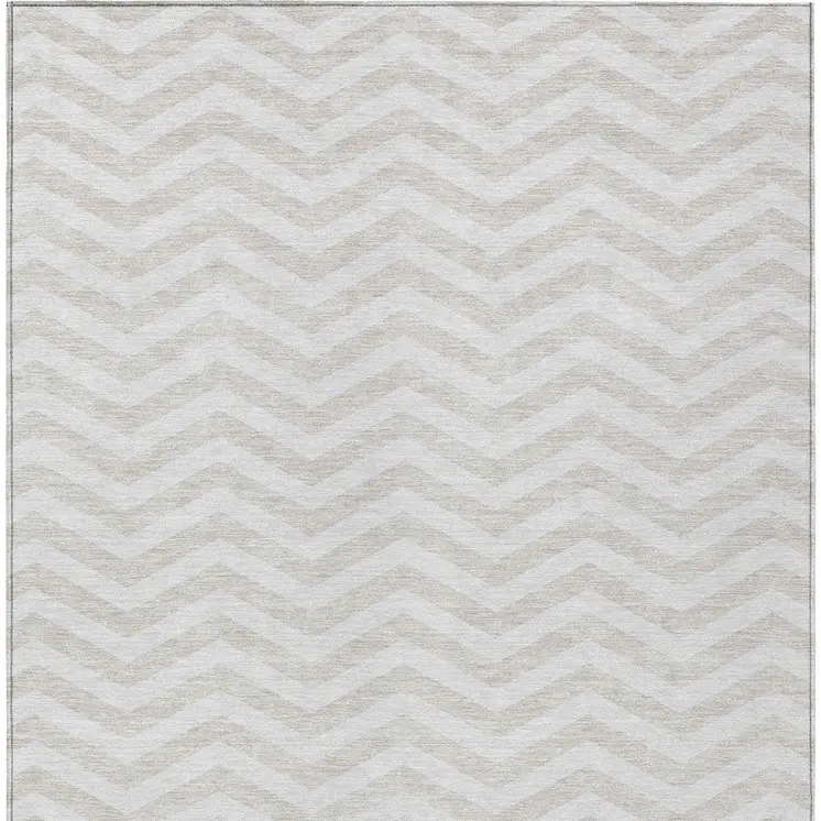 3' X 5' Ivory And Silver Chevron Washable Indoor Outdoor Area Rug