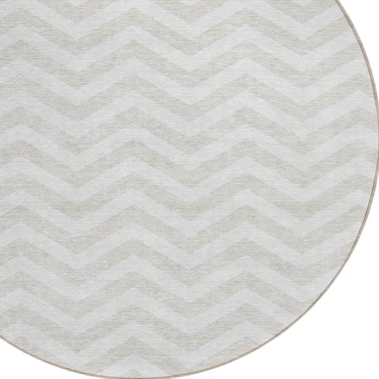 8' Ivory And Silver Round Chevron Washable Indoor Outdoor Area Rug
