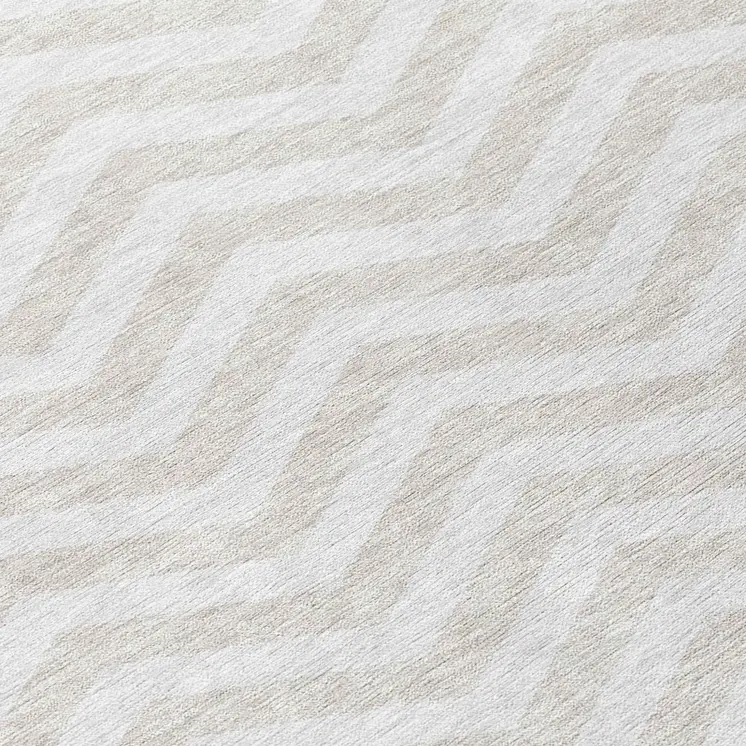 8' Ivory And Silver Round Chevron Washable Indoor Outdoor Area Rug
