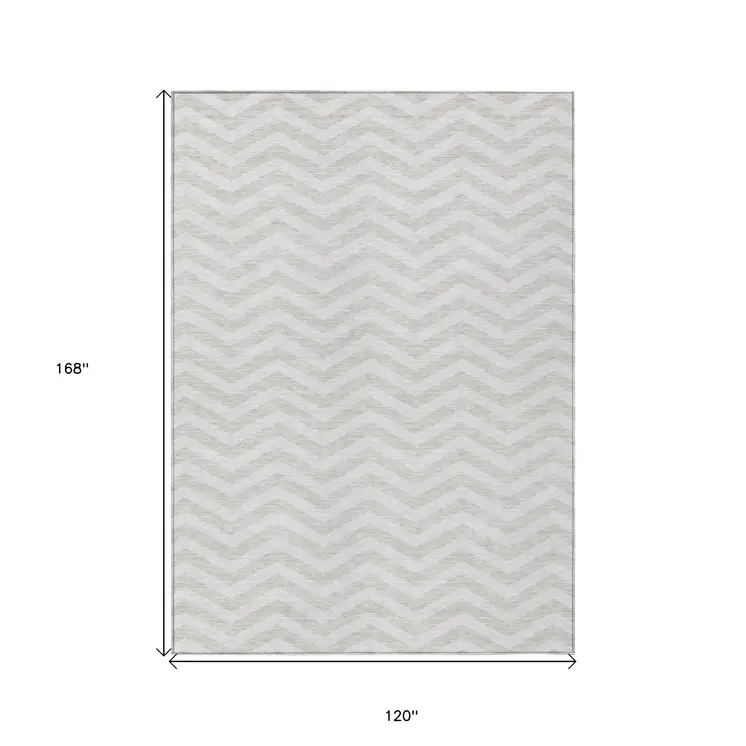 10' X 14' Ivory And Silver Chevron Washable Indoor Outdoor Area Rug