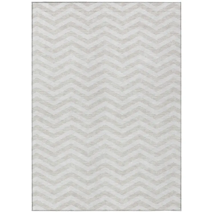 10' X 14' Ivory And Silver Chevron Washable Indoor Outdoor Area Rug