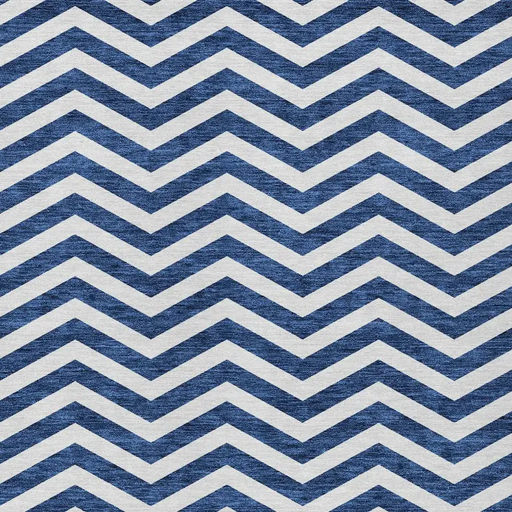 8' X 10' Navy Blue And Ivory Chevron Washable Indoor Outdoor Area Rug