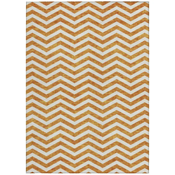 3' X 5' Orange And Beige Chevron Washable Indoor Outdoor Area Rug