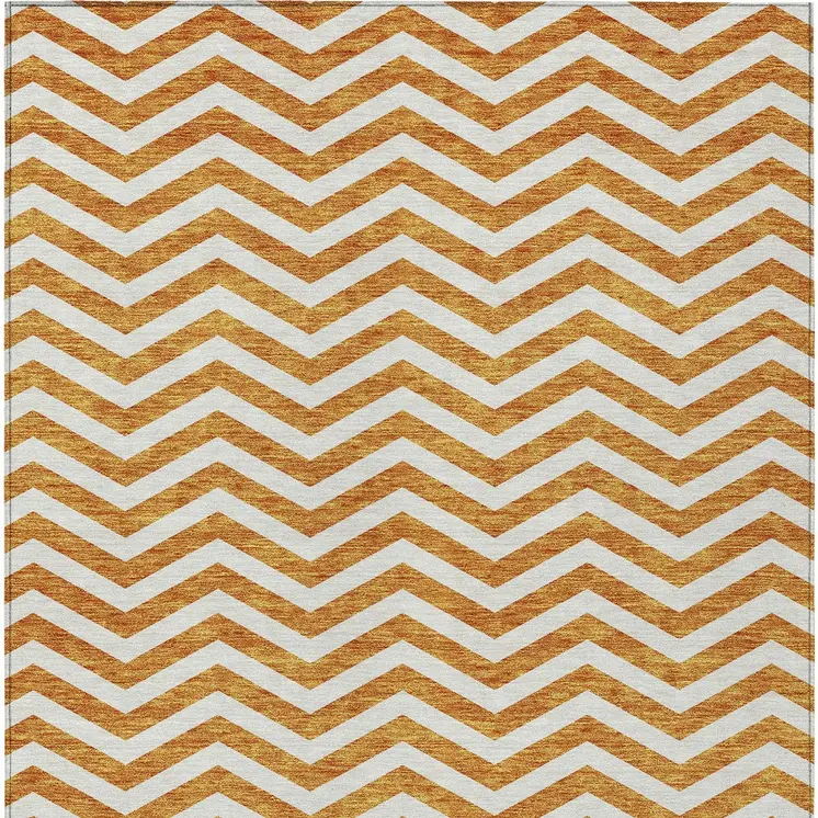 8' X 10' Orange And Beige Chevron Washable Indoor Outdoor Area Rug