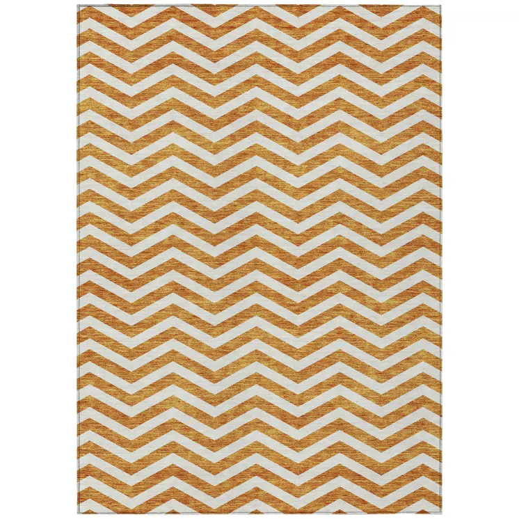 8' X 10' Orange And Beige Chevron Washable Indoor Outdoor Area Rug