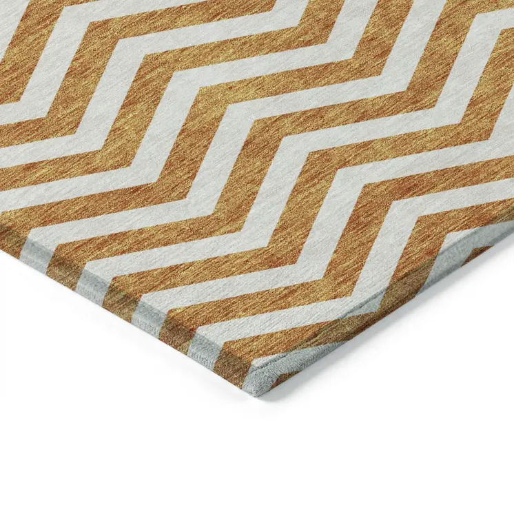 8' X 10' Orange And Beige Chevron Washable Indoor Outdoor Area Rug
