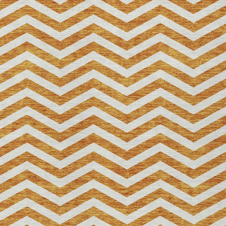 9' X 12' Orange And Beige Chevron Washable Indoor Outdoor Area Rug