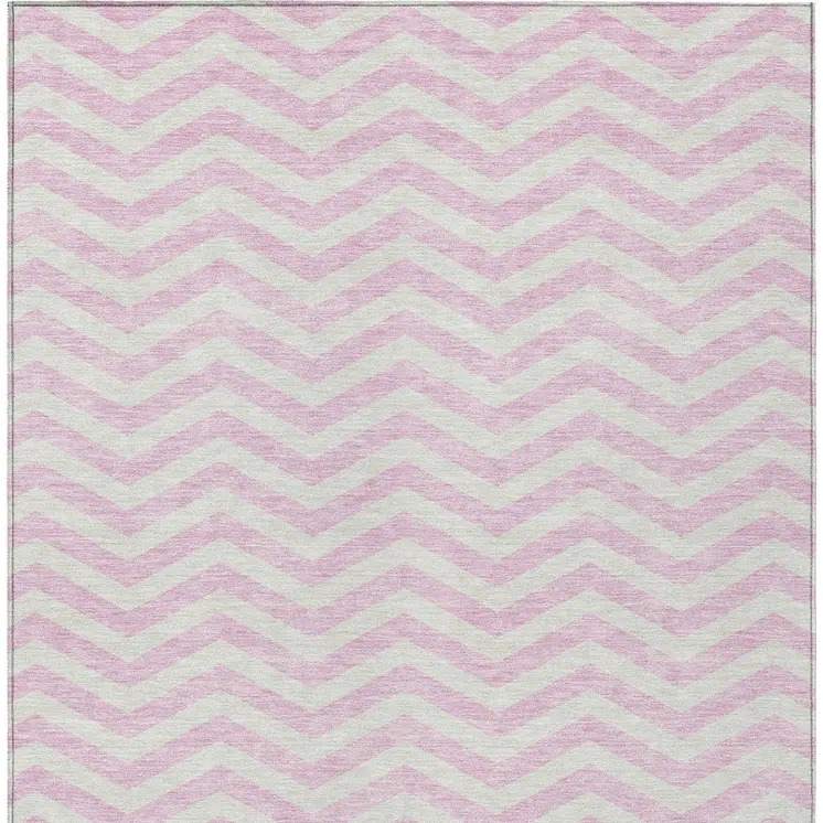 5' X 8' Pink And Gray Chevron Washable Indoor Outdoor Area Rug