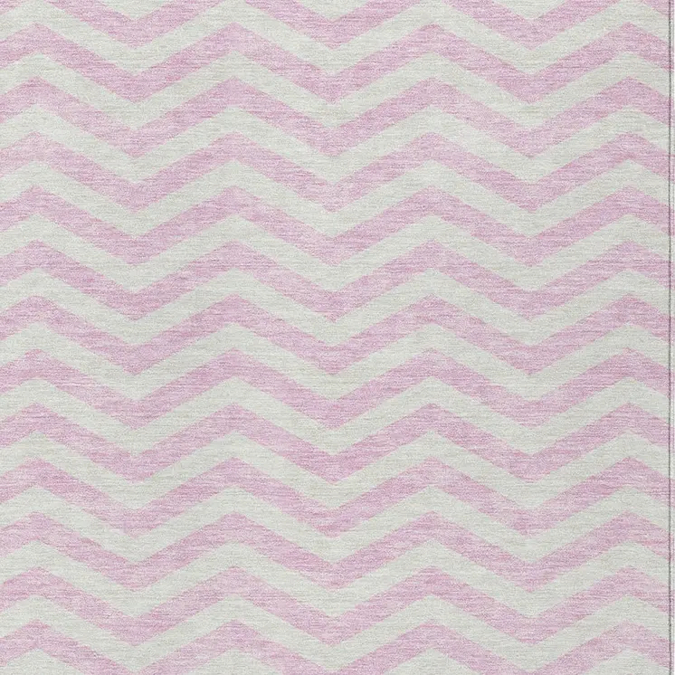 5' X 8' Pink And Gray Chevron Washable Indoor Outdoor Area Rug
