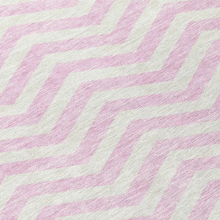 8' Pink And Gray Round Chevron Washable Indoor Outdoor Area Rug