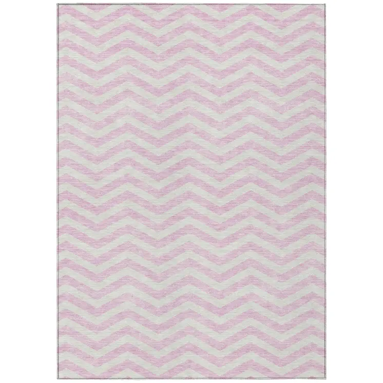 9' X 12' Pink And Gray Chevron Washable Indoor Outdoor Area Rug