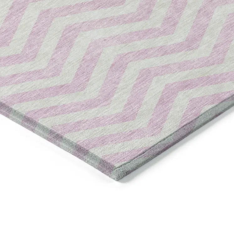 9' X 12' Pink And Gray Chevron Washable Indoor Outdoor Area Rug