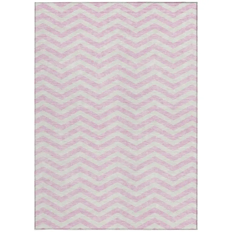 10' X 14' Pink And Gray Chevron Washable Indoor Outdoor Area Rug