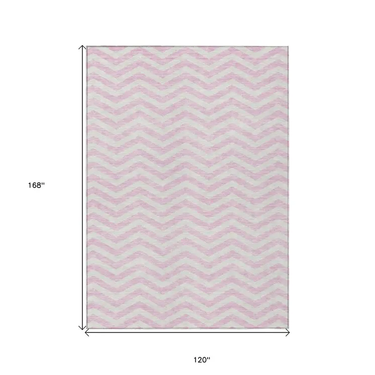 10' X 14' Pink And Gray Chevron Washable Indoor Outdoor Area Rug
