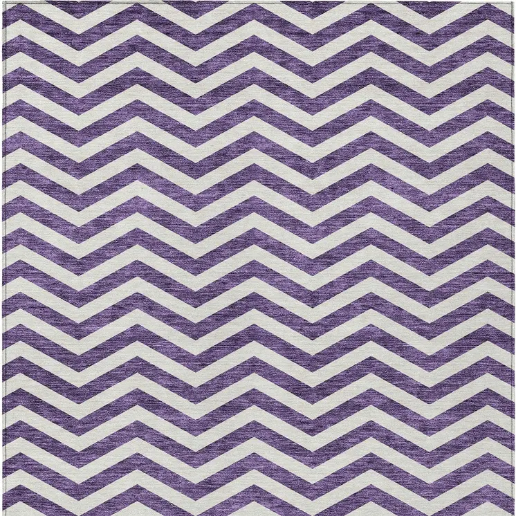3' X 5' Purple And Ivory Chevron Washable Indoor Outdoor Area Rug