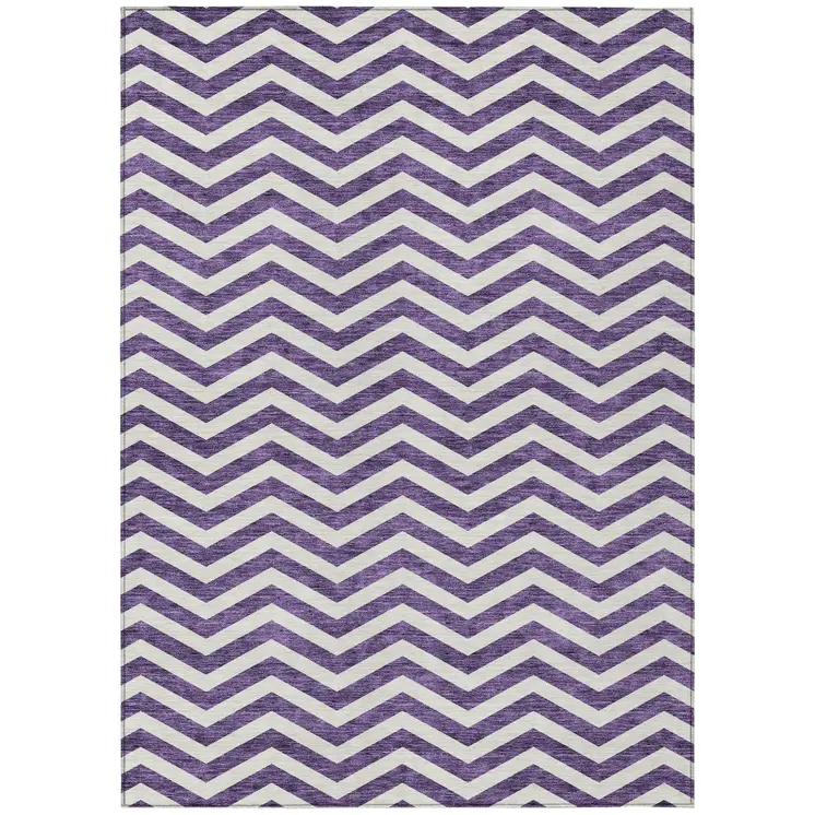 3' X 5' Purple And Ivory Chevron Washable Indoor Outdoor Area Rug
