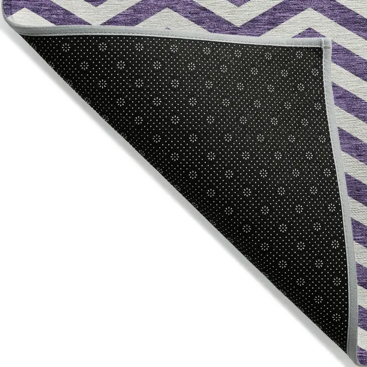 3' X 5' Purple And Ivory Chevron Washable Indoor Outdoor Area Rug