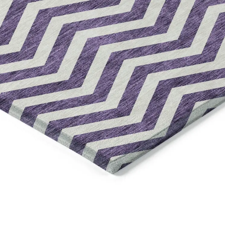 3' X 5' Purple And Ivory Chevron Washable Indoor Outdoor Area Rug