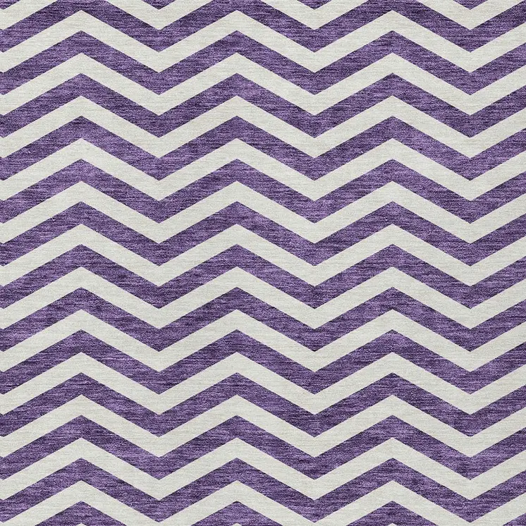 3' X 5' Purple And Ivory Chevron Washable Indoor Outdoor Area Rug