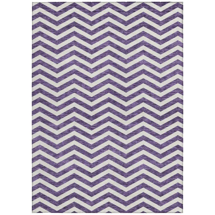 5' X 8' Purple And Ivory Chevron Washable Indoor Outdoor Area Rug