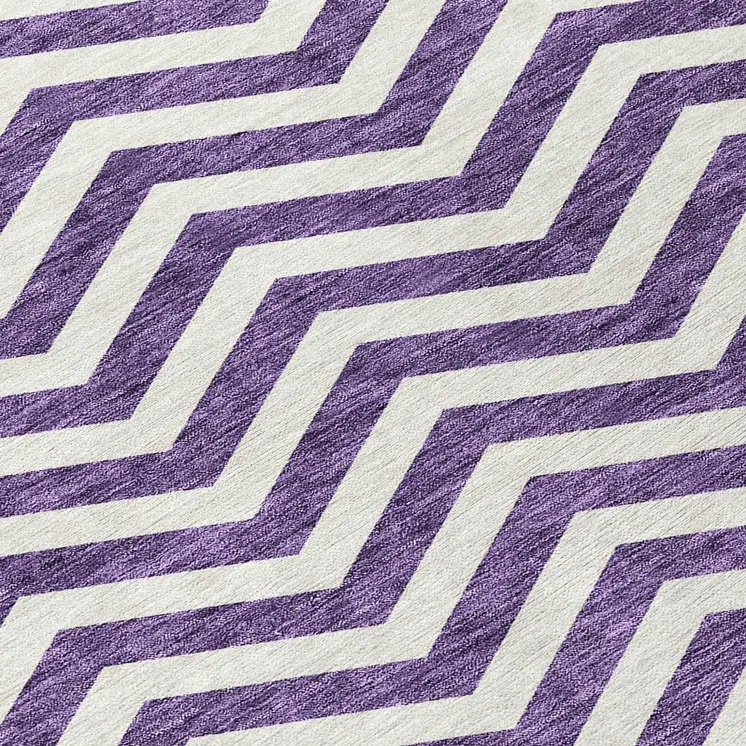 5' X 8' Purple And Ivory Chevron Washable Indoor Outdoor Area Rug