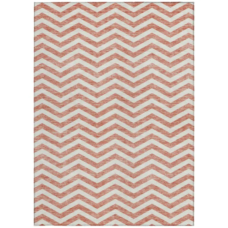 3' X 5' Salmon And Ivory Chevron Washable Indoor Outdoor Area Rug