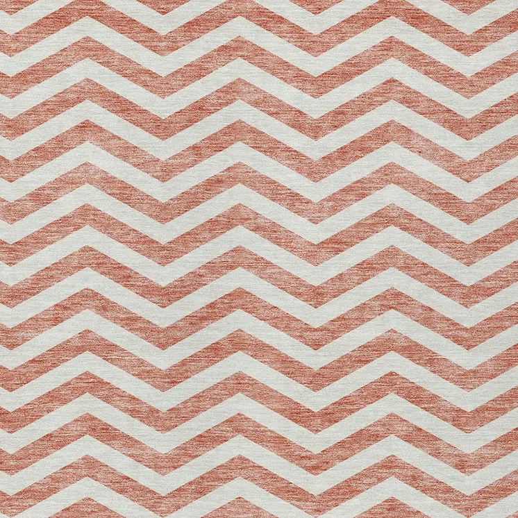 5' X 8' Salmon And Ivory Chevron Washable Indoor Outdoor Area Rug