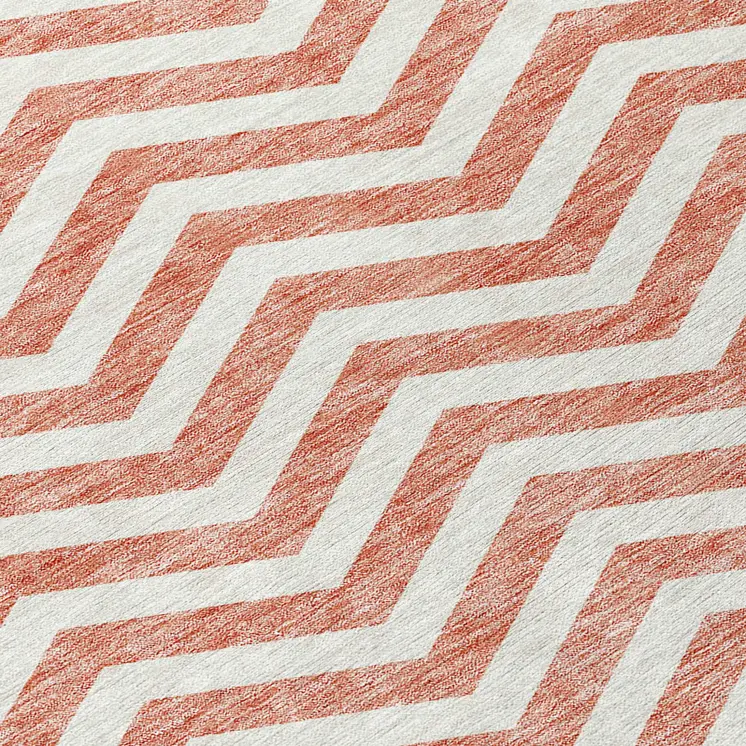 8' Salmon And Ivory Round Chevron Washable Indoor Outdoor Area Rug