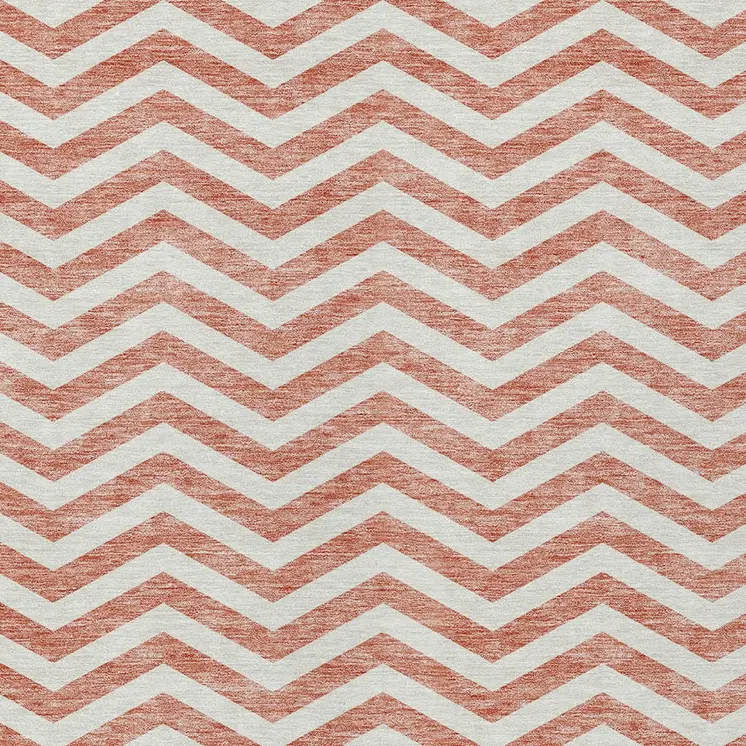 9' X 12' Salmon And Ivory Chevron Washable Indoor Outdoor Area Rug