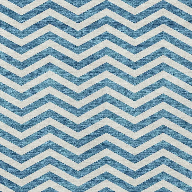 8' X 10' Teal Blue And Ivory Chevron Washable Indoor Outdoor Area Rug