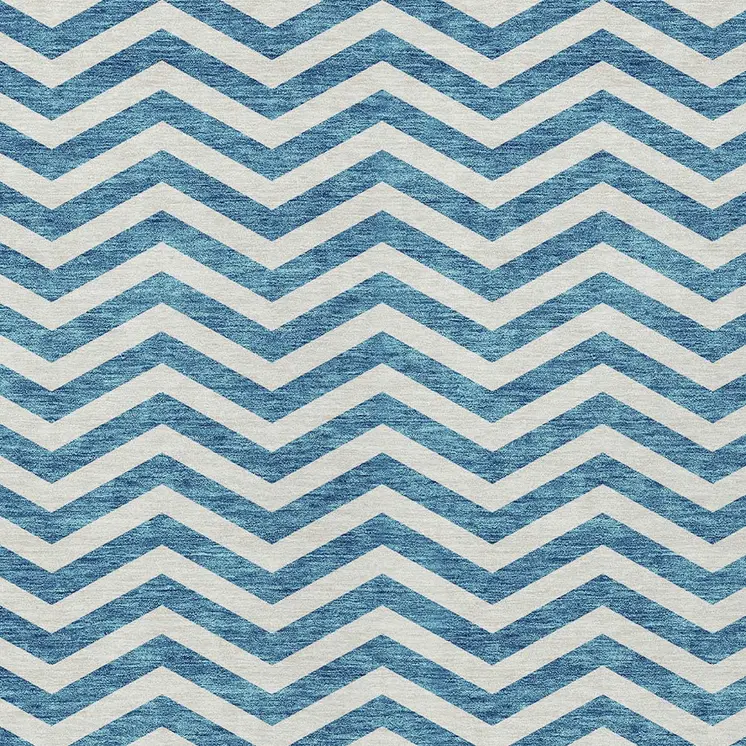 9' X 12' Teal Blue And Ivory Chevron Washable Indoor Outdoor Area Rug