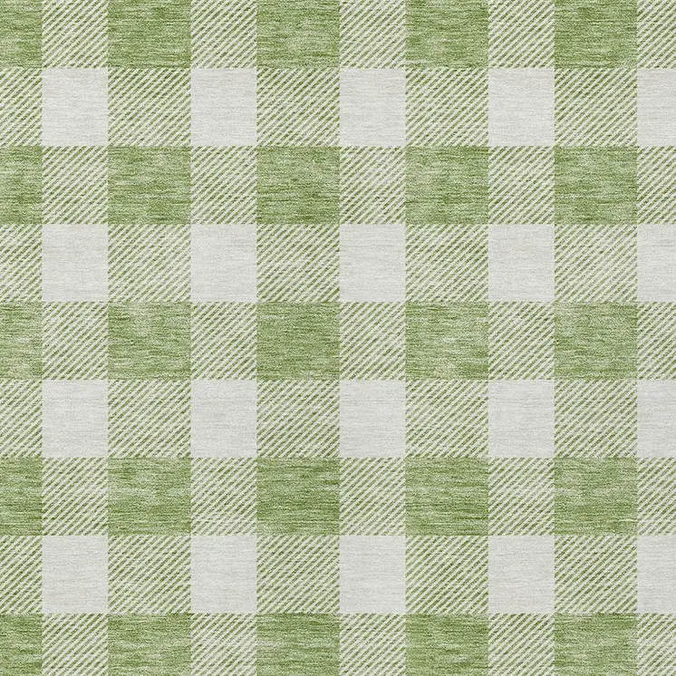 8' X 10' Artichoke Green And Gray Plaid Washable Indoor Outdoor Area Rug