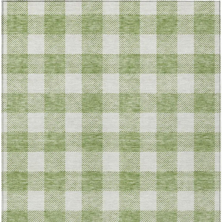 10' X 14' Artichoke Green And Gray Plaid Washable Indoor Outdoor Area Rug