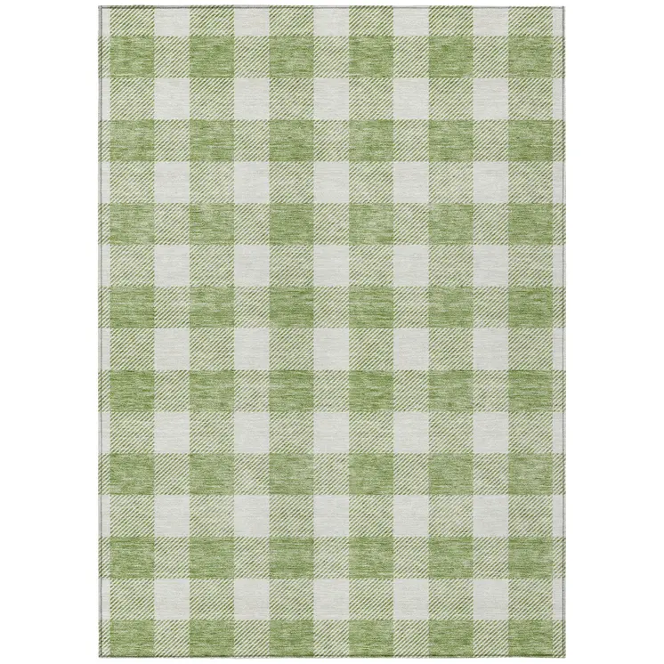 10' X 14' Artichoke Green And Gray Plaid Washable Indoor Outdoor Area Rug