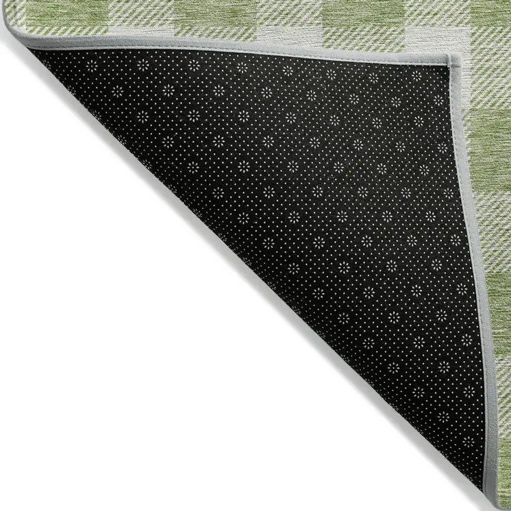 10' X 14' Artichoke Green And Gray Plaid Washable Indoor Outdoor Area Rug